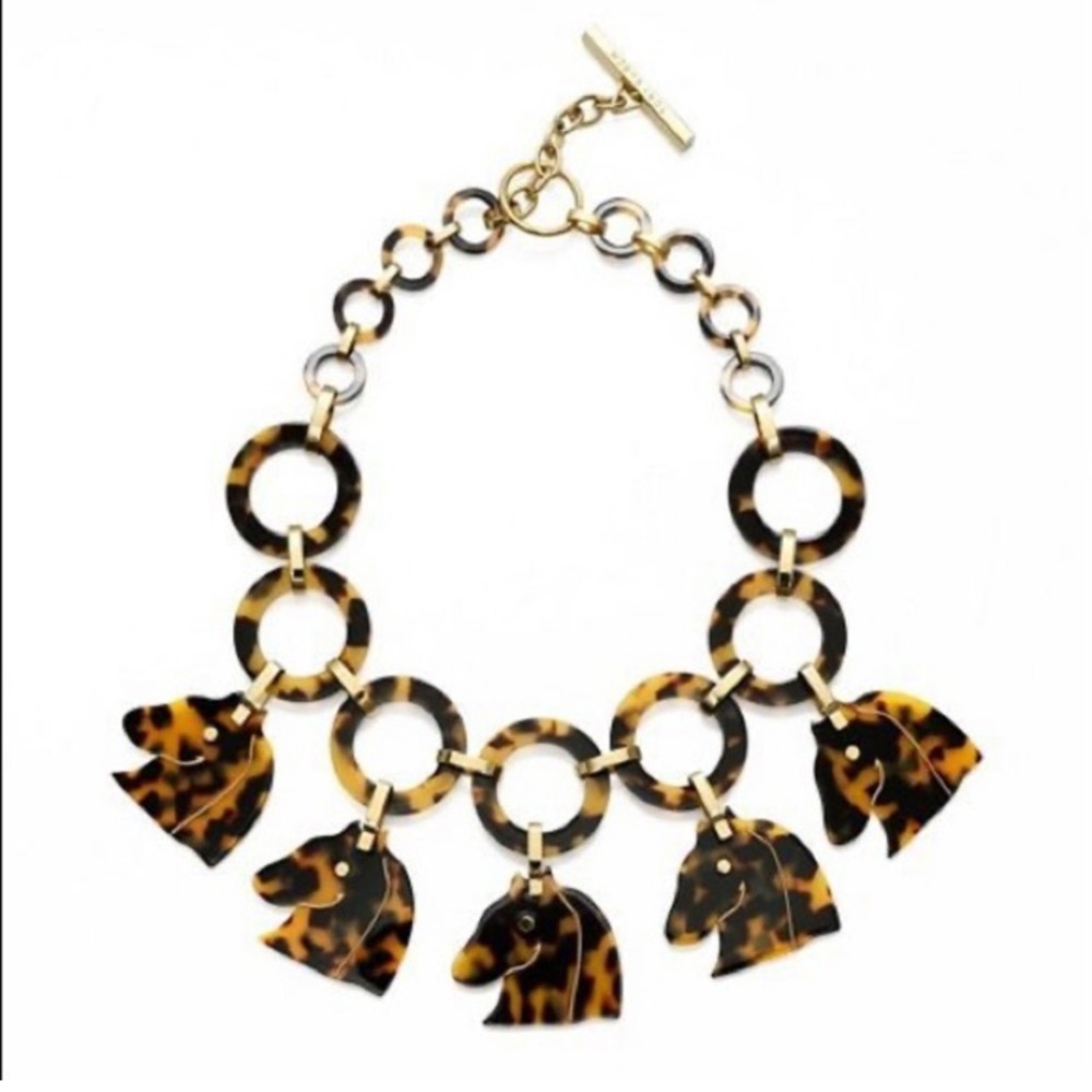 💎 RARE Tory Burch Tilism Tortoise Horse Head Resin Novelty Statement Necklace
